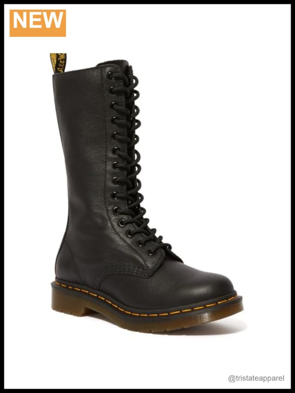 14-Eye Lace Up Leather Combat Boot, Mid-Calf, Goodyear Welt